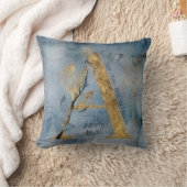 水彩ブルーグレー金ゴールドAモノグラム装飾用クッション クッション (ブランケット)