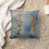 水彩ブルーグレー金ゴールドDモノグラム装飾用クッション クッション (ブランケット)