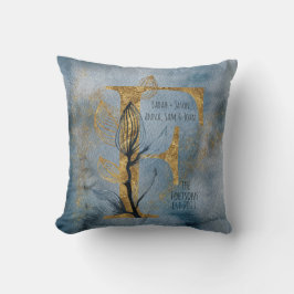 水彩ブルーグレー金ゴールドFモノグラム装飾用クッション クッション