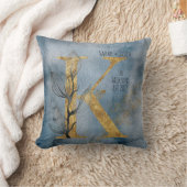 水彩ブルーグレー金ゴールドKモノグラム装飾用クッション クッション (ブランケット)