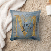 水彩ブルーグレー金ゴールドMモノグラム装飾用クッション クッション (ブランケット)
