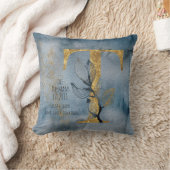 水彩ブルーグレー金ゴールドTモノグラム装飾用クッション クッション (ブランケット)