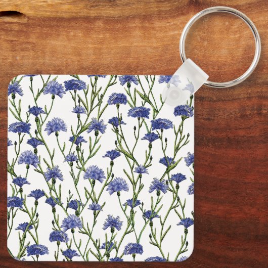 水彩ブルーコーンフラワーズマザーズデイフローラ キーホルダー (裏面)