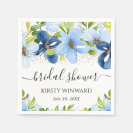 水彩ブルーサマーフラワーズブライダルシャワー スタンダードカクテルナプキン