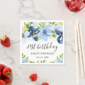 水彩ブルーサマーフラワーズ誕生日 スタンダードカクテルナプキン (インサイチュ)