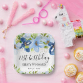 水彩ブルーサマーフラワーズ誕生日 ペーパープレート (パーティー)