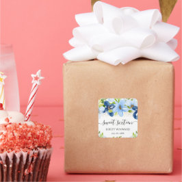 水彩ブルーサマーフラワーズSweet sixteen スクエアシール