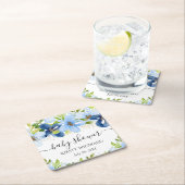 水彩ブルーサマーフラワーベビーシャワー スクエアペーパーコースター (インサイチュ)