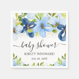水彩ブルーサマーフラワーベビーシャワー スタンダードカクテルナプキン