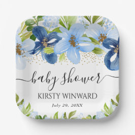 水彩ブルーサマーフラワーベビーシャワー ペーパープレート