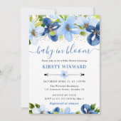 水彩ブルーサマーフラワーベビーシャワー 招待状 (正面)