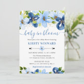 水彩ブルーサマーフラワーベビーシャワー 招待状 (スタンド正面)