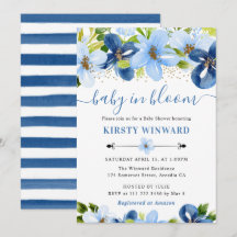 水彩ブルーサマーフラワーベビーシャワー