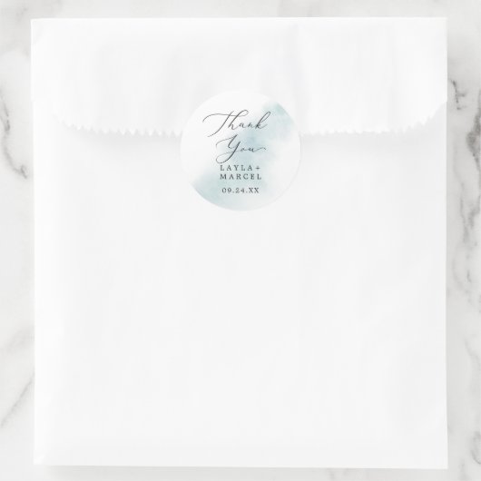水彩ブルーサンキュー結婚式の引き出物シール ラウンドシール (バッグ)