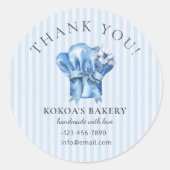 水彩ブルーシェフハットベーカリーロゴサンキュー ラウンドシール (正面)