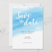 水彩ブルーシーサイド日付を保存 招待状 (正面)