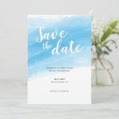 水彩ブルーシーサイド日付を保存 招待状 (スタンド正面)