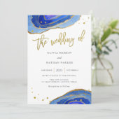 水彩ブルージオード×ゴールド | 結婚式 招待状 (スタンド正面)