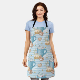 水彩ブルーストライプクリスマスのクッキー&ココアクリスマス エプロン