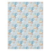 水彩ブルーストライプクリスマスのクッキー&ココアクリスマス テーブルクロス (正面)