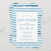 水彩ブルーストライプシンプルベビーシャワー 招待状 (正面/裏面)