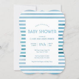 水彩ブルーストライプシンプルベビーシャワー 招待状