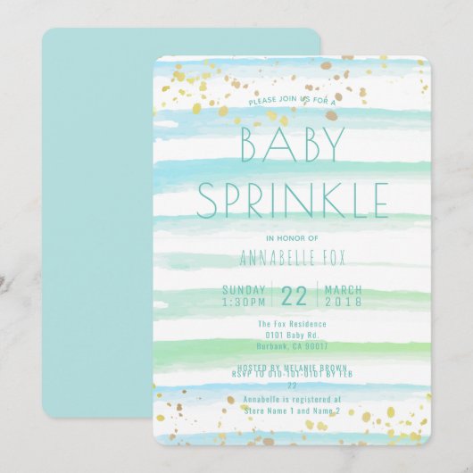 水彩ブルーストライプ ベビースプラッシュ招待状 招待状 (正面/裏面)