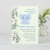 水彩ブルーゾウベビーシャワー 男の子 招待状 (スタンド正面)