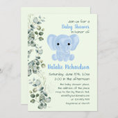 水彩ブルーゾウベビーシャワー 男の子 招待状 (正面/裏面)