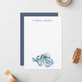 水彩ブルータコありがとうパーソナライズされた ノートカード (正面/裏面インサイチュ)