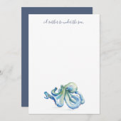 水彩ブルータコありがとうパーソナライズされた ノートカード (正面/裏面)