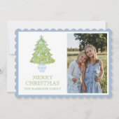 水彩ブルーチノワジェリークリスマスツリー写真 シーズンカード (正面)