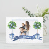 水彩ブルーチノワジェリークリスマスツリー写真 シーズンカード (スタンド正面)