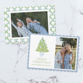 水彩ブルーチノワジェリークリスマスツリー写真 シーズンカード