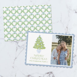 水彩ブルーチノワジェリークリスマスツリー写真 シーズンカード