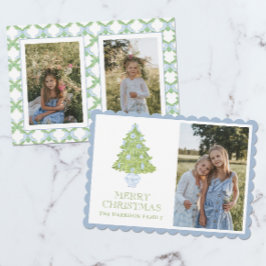 水彩ブルーチノワジェリークリスマスツリー写真 シーズンカード