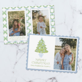 水彩ブルーチノワジェリークリスマスツリー写真 シーズンカード