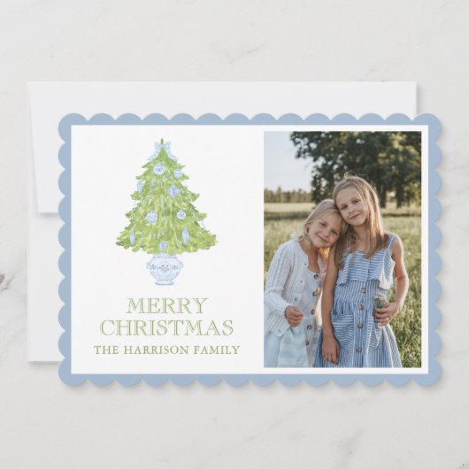 水彩ブルーチノワジェリークリスマスツリー写真 シーズンカード (正面)
