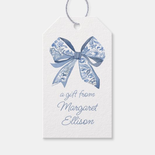 水彩ブルーチノワジェリーボウ ギフトタグ (正面)