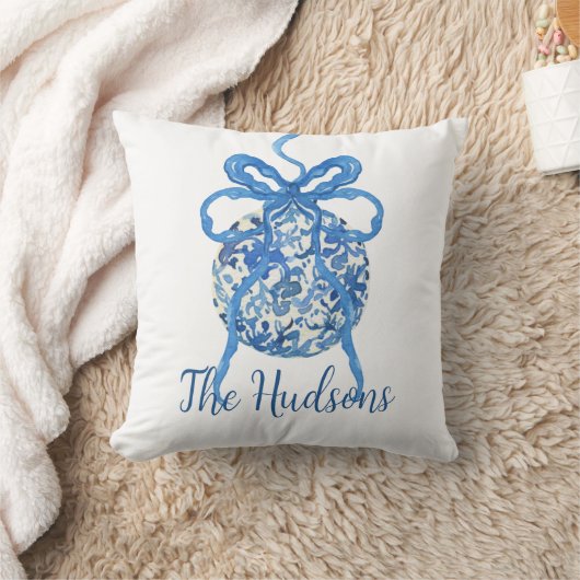 水彩ブルーチャイノエリーオーナメントクリスマス クッション (ブランケット)