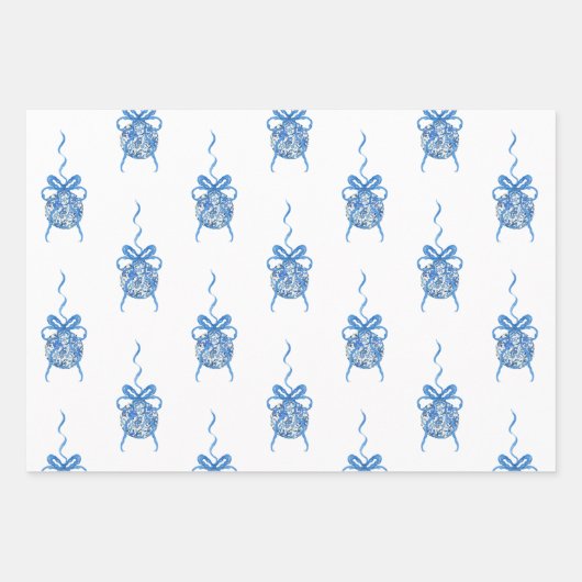 水彩ブルーチャイノエリーオーナメントクリスマス ラッピングペーパーシート (正面)