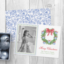 水彩ブルーチャイノエリーオーナメントリース写真