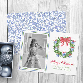 水彩ブルーチャイノエリーオーナメントリース写真 シーズンカード