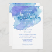 水彩ブルーティール（緑がかった色）紫結婚式招待状 招待状 (正面/裏面)