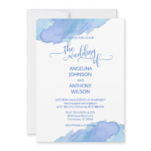 水彩ブルーティール（緑がかった色）紫結婚式招待状