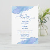 水彩ブルーティール（緑がかった色）紫結婚式招待状 招待状 (スタンド正面)