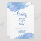 水彩ブルーティール（緑がかった色）紫結婚式招待状 招待状 (正面/裏面)