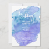 水彩ブルーティール（緑がかった色）紫結婚式招待状 招待状 (正面)