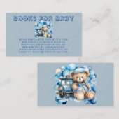 水彩ブルーテディベアブックベビー エンクロージャーカード (正面/裏面)