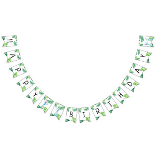 水彩ブルートレックス緑の子供たち3rd誕生日 バンティングフラッグ